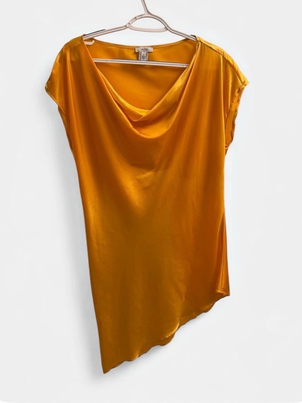 Cache Silk Draped Asymmetrical Top Size L Golden Mustard